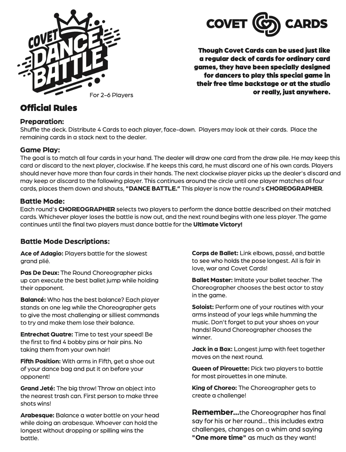 Dance Battle Cards - Covet Dance